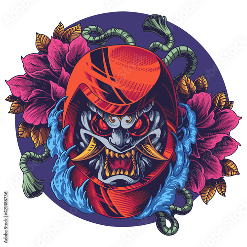 Oni daruma mascot logo design