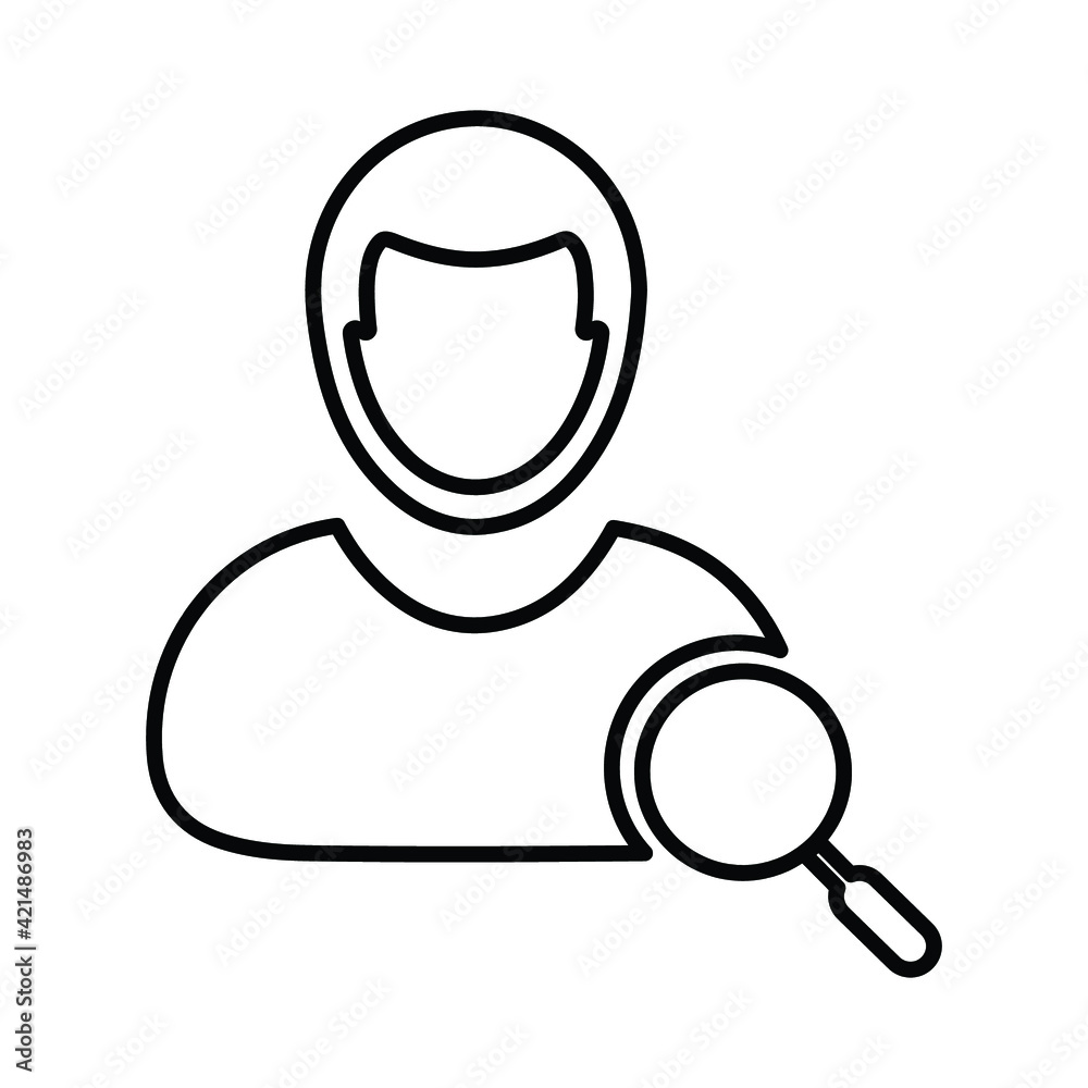 Search profile, find user outline icon. Line art vector graphics. Search profile, find user outline icon. Line art vector graphics.