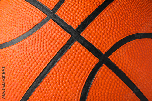 Orange ball as background, closeup. Basketball equipment