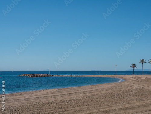 View of Puente Romano beach, Marbella. Malaga Province, Spain. It can be seen Gibraltar and Atlas Mountain © Dani