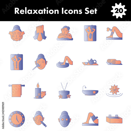 Set Of Relaxation Icon In Blue And Orange Color.