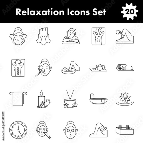 Illustration Of Relaxation Icon Set In Stroke Style.