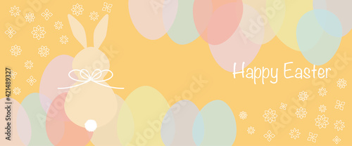 Easter concept illustration. Colorful eggs and a bunny　silhouette decoration background for web, banner and design. Vector illustration. イースターイラスト、イースターバナーデザイン、カラフルイースター背景