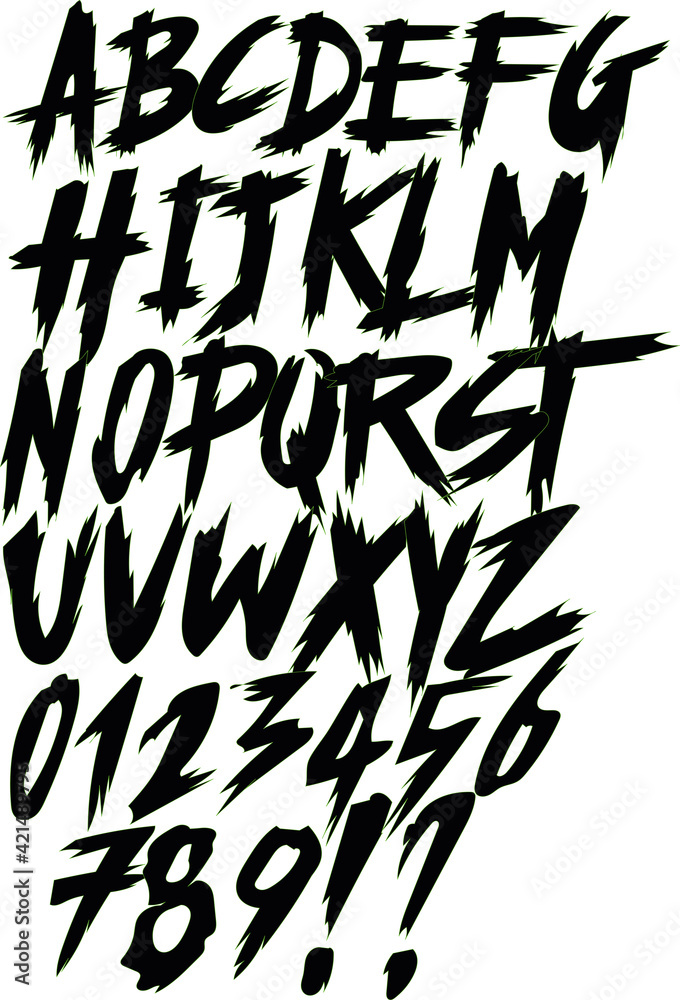 Horror font - vector eps10 alphabet . Letters and Numbers Stock Vector ...