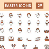 Easter Icon Set In Peach And White Color.