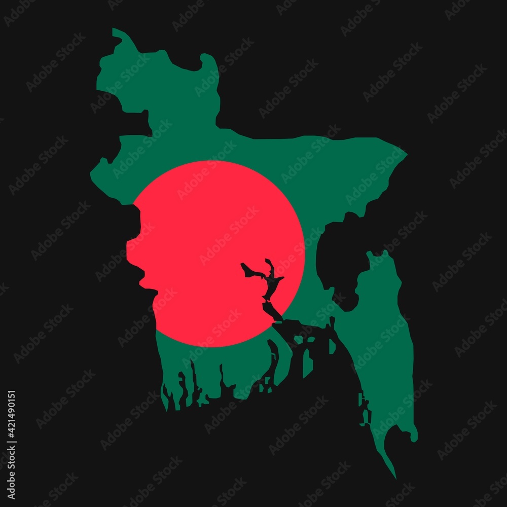Bangladesh map silhouette with flag on black background