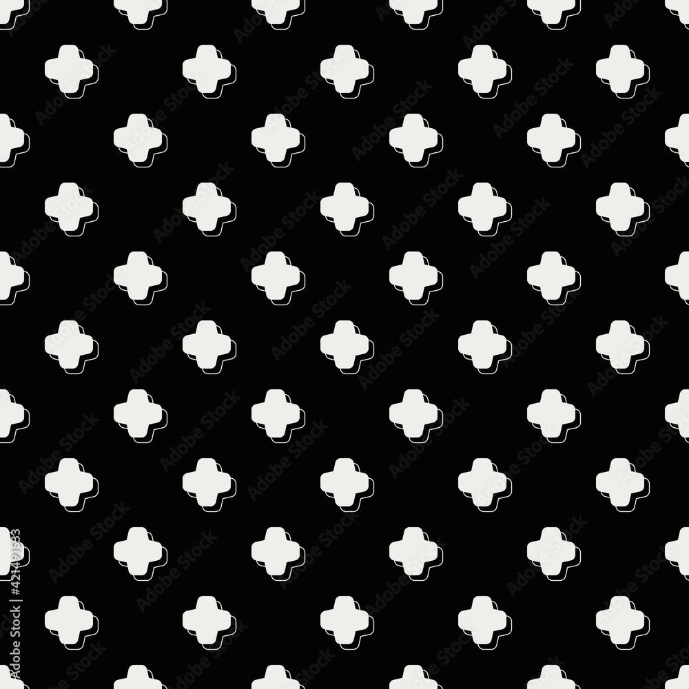 White Crosses Black Background. Simple Ornament Diagonal Crosses. White Crosses Black Background. Simple Ornament Diagonal Crosses.
