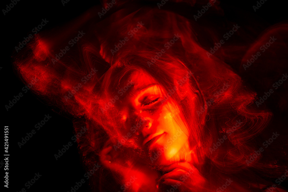 Fashion model woman in neon light, portrait of beautiful model with fluorescent make-up, Art design of female disco dancers posing in UV, colorful make up. Isolated on black background Fashion model woman in neon light, portrait of beautiful model with fluorescent make-up, Art design of female disco dancers posing in UV, colorful make up. Isolated on black background