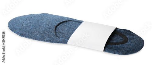 New pair of cotton socks on white background