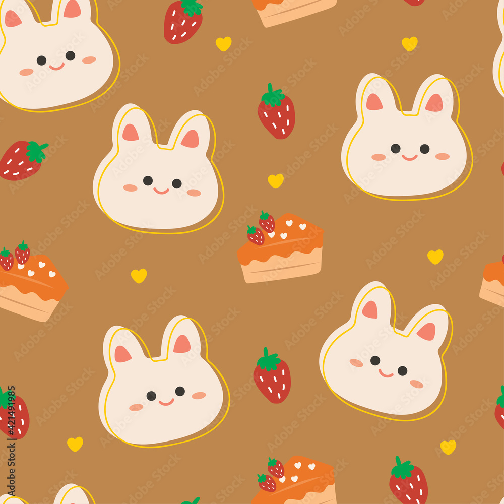 Seamless pattern with cute cartoon rabbit and cake for fabric print, textile, gift wrapping paper. colorful vector for kids, flat style