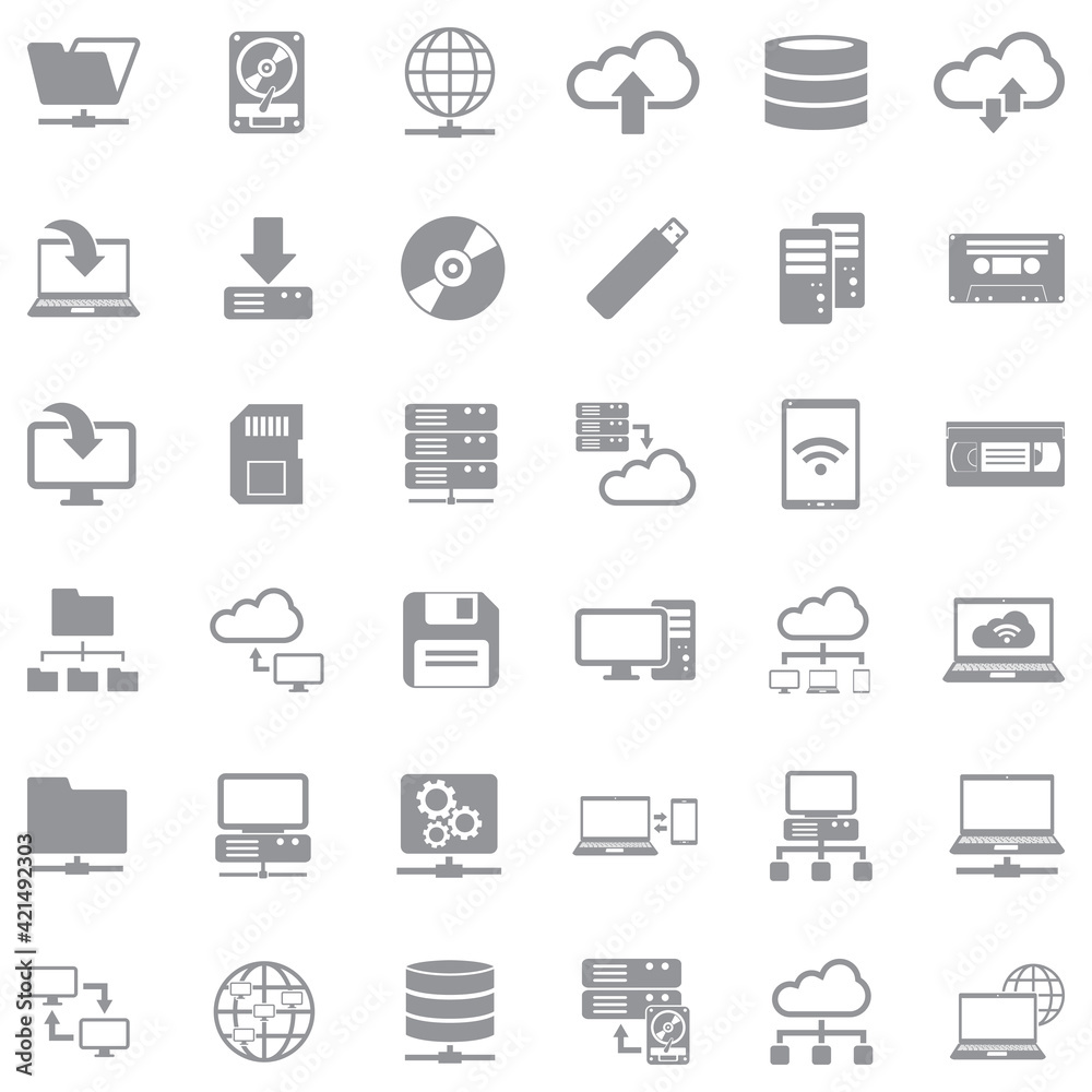 Data Storage Icons. Gray Flat Design. Vector Illustration. Data Storage Icons. Gray Flat Design. Vector Illustration.