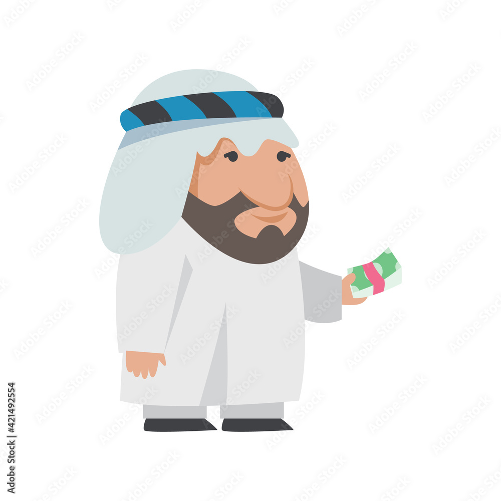 Successful Arab man in white clothes. cartoon Islamic businessman dressed in traditional clothes. Successful Arab man in white clothes. cartoon Islamic businessman dressed in traditional clothes.