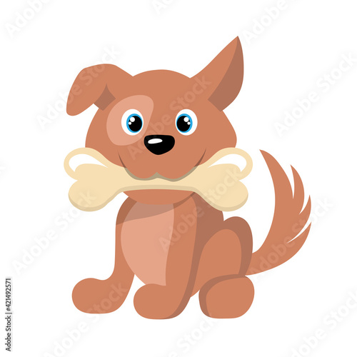 Cartoon Dog with bone. Vector graphics to design