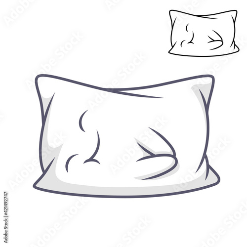 Cute Happy Pillow Sleeping with Line Art Drawing, Object, Vector Character Illustration Mascot Logo in Isolated White Background.
