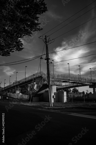 Black and white photo of a bridge