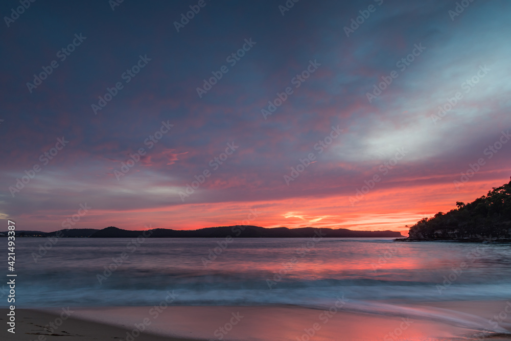 High Cloud Sunrise Seascape with Shades of Pink