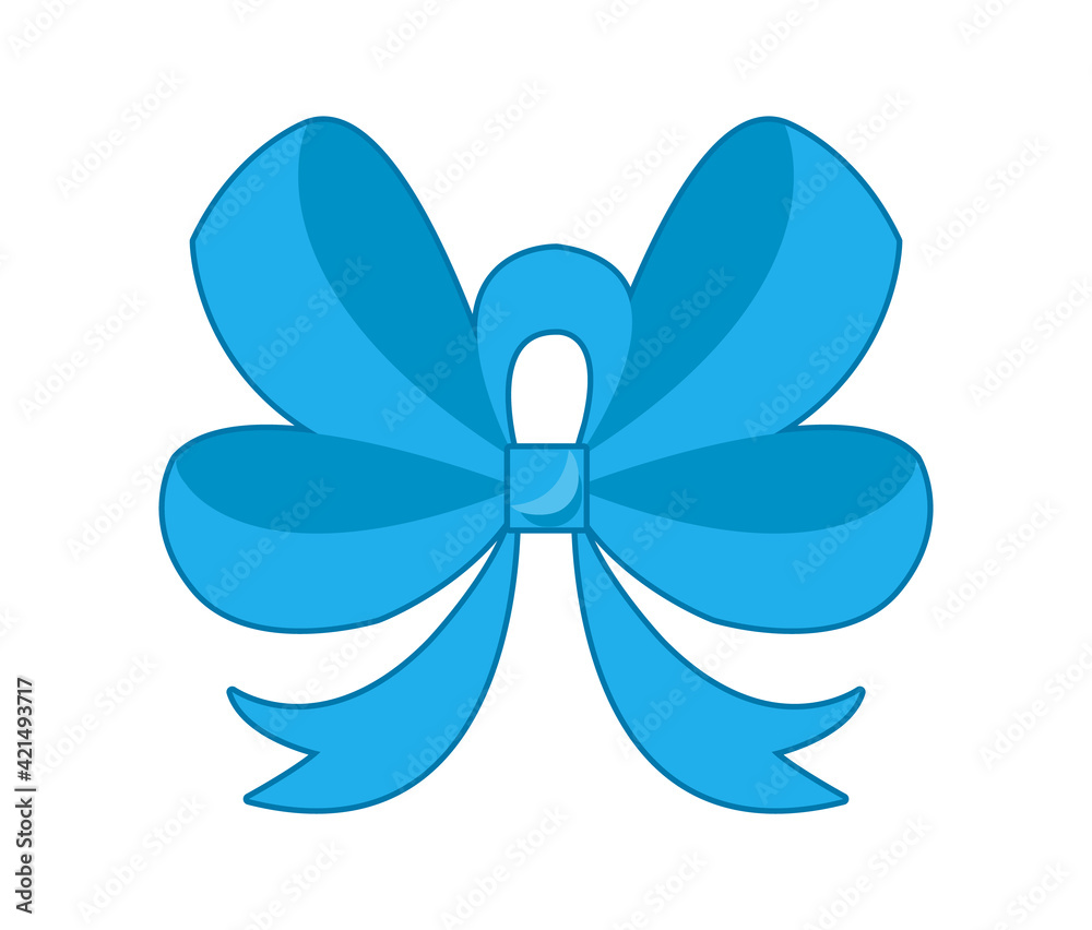 Decorative blue bow.  bow for page decor isolated. Girl bows on hair or gifts decorating. Isolated  on white background