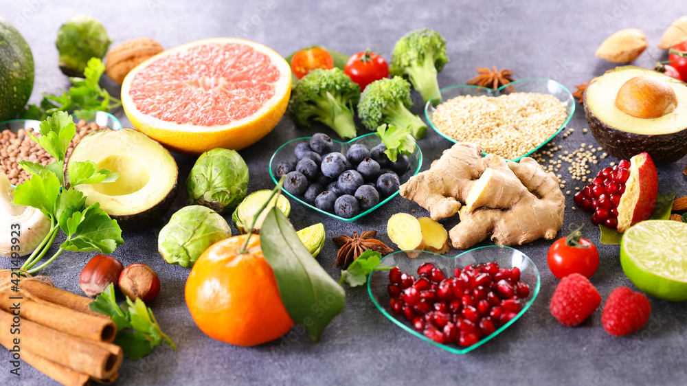 health food selection with fruit and vegetable health food selection with fruit and vegetable