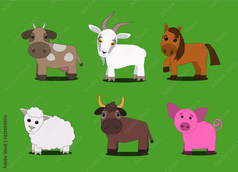 Collection of cartoon domestic animals Stock Vector | Adobe Stock