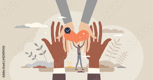 Hope and support with giving heart for sharing and caring tiny person concept