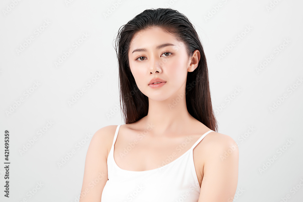 Beautiful young asian woman with clean fresh skin on white background, Face care, Facial treatment, Cosmetology, beauty and spa, Asian women portrait Beautiful young asian woman with clean fresh skin on white background, Face care, Facial treatment, Cosmetology, beauty and spa, Asian women portrait