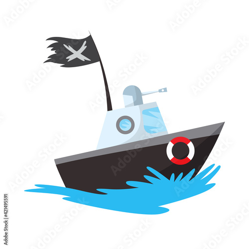 Foto Pirate boat corsair sea dog ship icon game, isolated flat design
