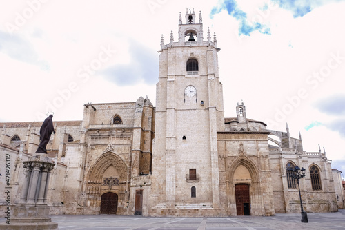 Cathedral of San Antolin of Palencia seen from its facade. Historic-artistic monument of Gothic style © diegorayaces