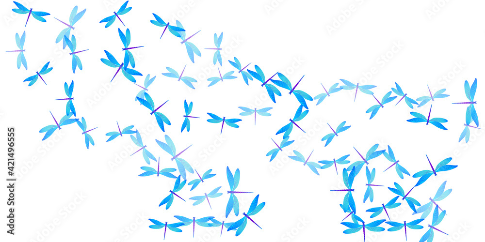 Obraz premium Tropical cyan blue dragonfly flat vector illustration. Summer colorful damselflies. Fancy dragonfly flat girly background. Sensitive wings insects patten. Garden beings