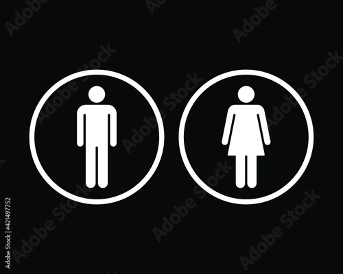 Man and woman avatar icon set. Male and female gender profile symbol. Men and women wc logo. Toilet and bathroom button sign. Vector Silhouette illustration image.