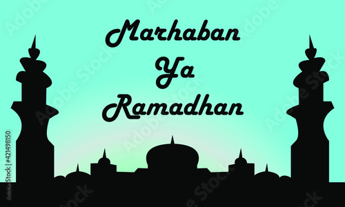 Marhaban ya ramadan silhouette texture gradient background