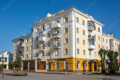 Apartment building on the central square of the city of Leninsk-Kuznetsky