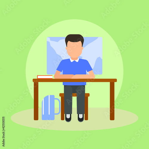 Vector illustration of school and pupils life. 