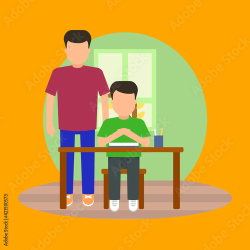 Vector illustration of school and pupils life. 