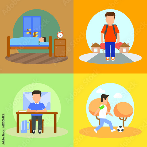 Vector illustration of school and pupils life. 