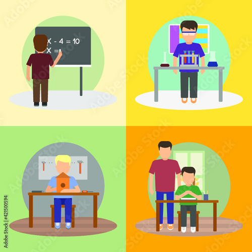 Vector illustration of school and pupils life. 