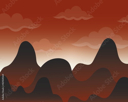 red mountain landscape and sunrise, sundown 