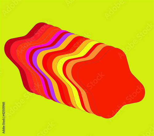 Abstract shape made as repetition of one shape in various colors. 