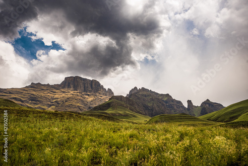 View of the Drakensburg Mountain Range, South Africa. October 2019