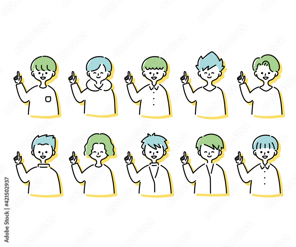 案内をするいろいろな男性 案内をするいろいろな男性