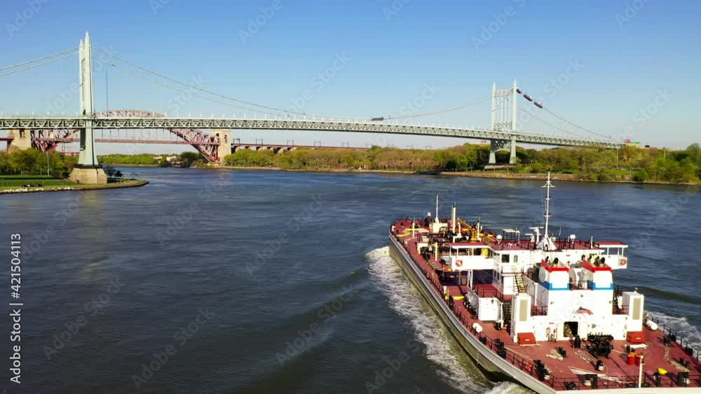 Aerial View of a Tanker Ship Approaching the RFK and Hell Gate Bridge - Part 2 Aerial View of a Tanker Ship Approaching the RFK and Hell Gate Bridge - Part 2