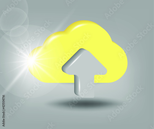 Upload cloud arrow vector icon.  3d vector illustration in yellow - gray colors.
