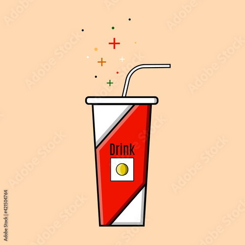 Drink in a glass with a plastic tube. Drink Takeaway Food Takeout. Street Food. Lemonade, Juice Or Cocktail In A Glass.