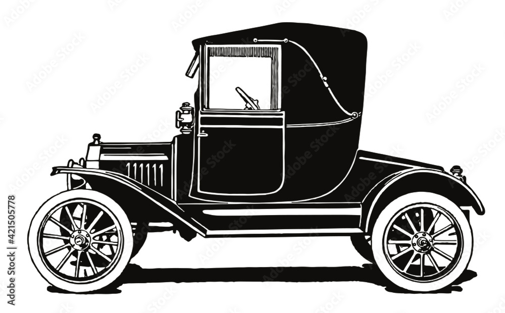 Antique coupelet car silhouette with shadow in side view