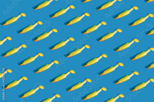 yellow fishes pattern on a blue background