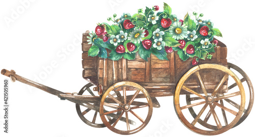 Vintage wood cart with strawberry