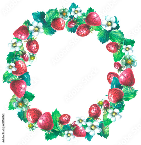 Watercolor wreath with strawberry
