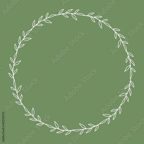 Hand drawn doodle botanical floral laurel wreath from branches with foliage. Logo design, wedding, engagement invitations. Vintage retro style frame for beauty bio concept. Easter card
