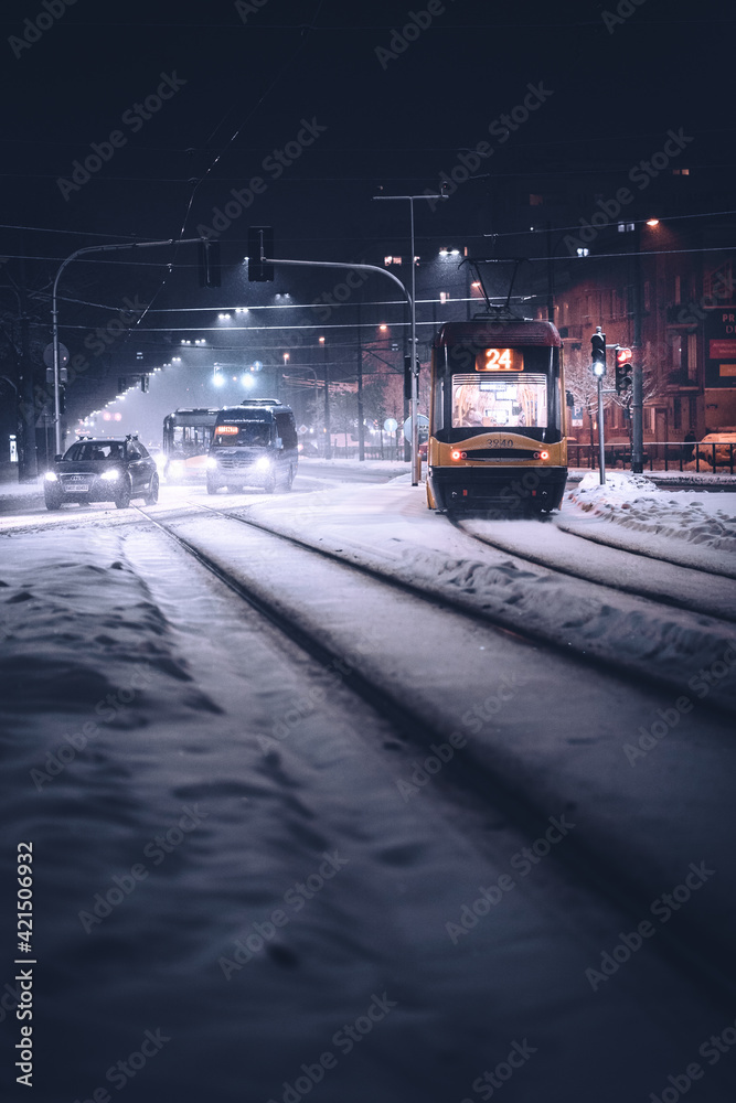 Train in the winter city