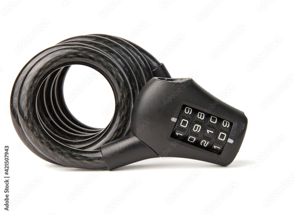 Twisted spiral combination bicycle lock isolated on a white background Twisted spiral combination bicycle lock isolated on a white background