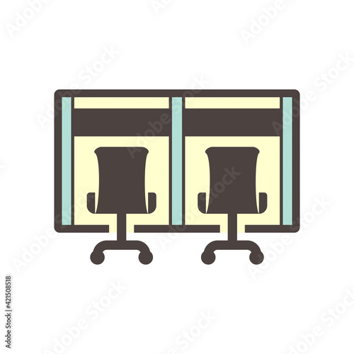Cubicle or modern corporate office furniture for business vector icon. Private workspace, workplace or workstation with partition wall panel divider and empty space for place desk, chair and computer.